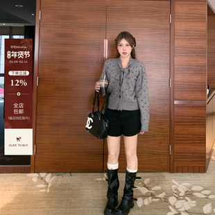 宅宅athome//告别圆舞曲 miu系波点针织开衫蝴蝶结显瘦毛衣上衣