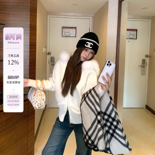 毛衣大毛领宽松慵懒外套上衣 连帽针织开衫 宅宅athome 日暮初雪