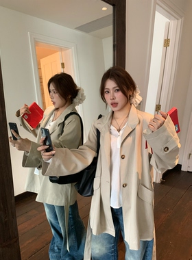 宅宅athome//首尔假日 天丝棉立领廓形风衣松弛中长款设计感外套