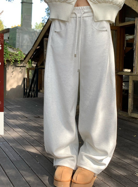 宅宅athome//早八plan 慵懒抽绳休闲运动卫裤显瘦百搭直筒长裤