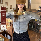 英伦香颂 2024冬季 新款 宅宅athome 针织开衫 假两件八节麻花毛衣