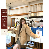 宅宅athome 伯爵奶茶 双面穿皮毛一体外套立领羊羔毛保暖上衣