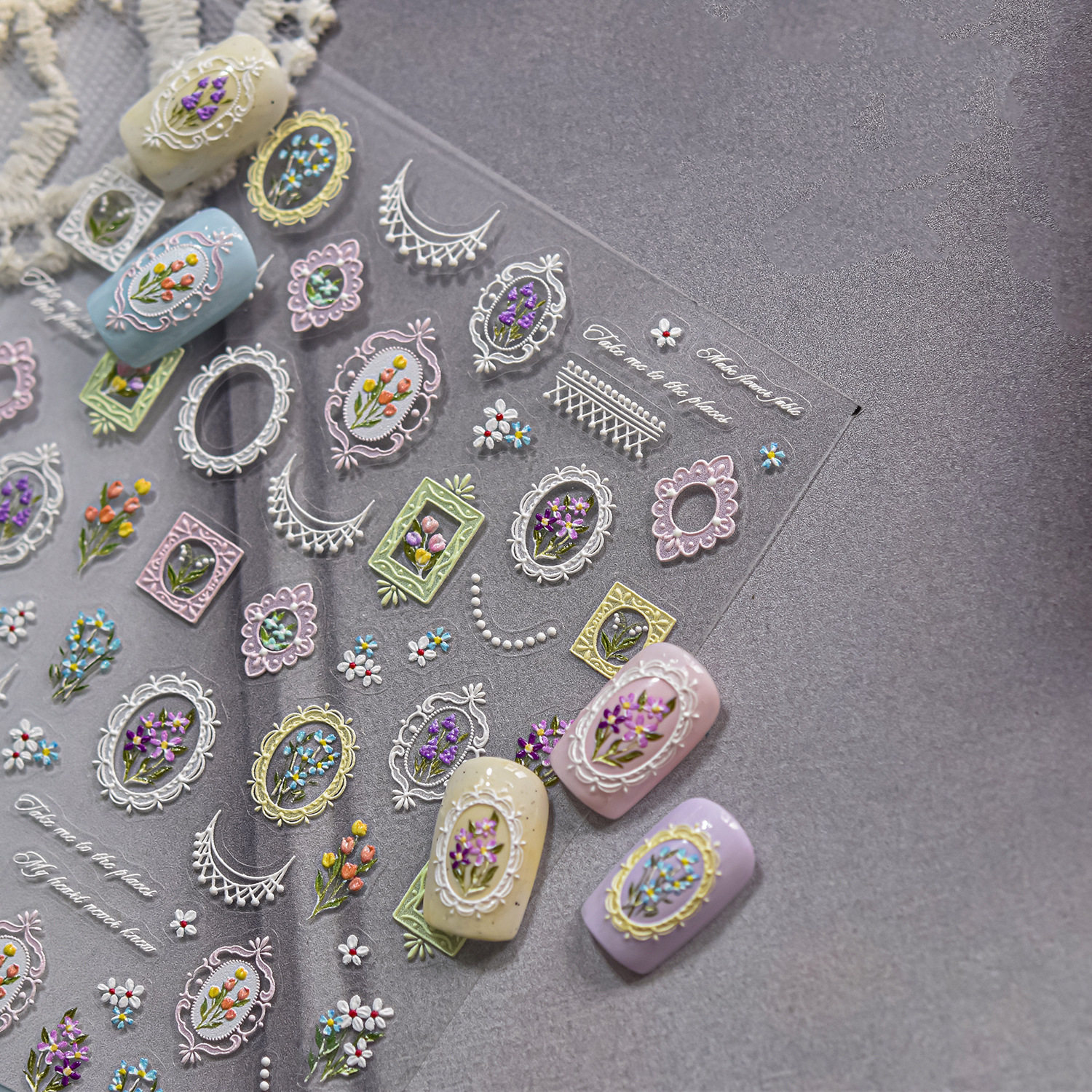 宫廷蕾丝相框油画美甲贴纸复古花框金属浮雕3d立体指甲装饰