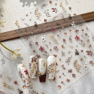 秋日风水彩枯叶干花美甲贴纸甜美少女装 饰贴纸手机壳贴纸