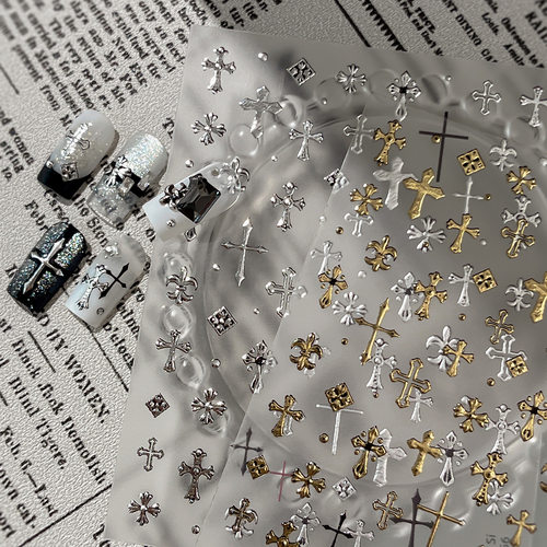 烫金金属复古十字架美甲贴纸