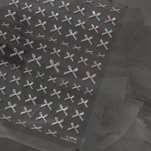 美甲贴纸粉色蝴蝶结浮雕法式蕾丝