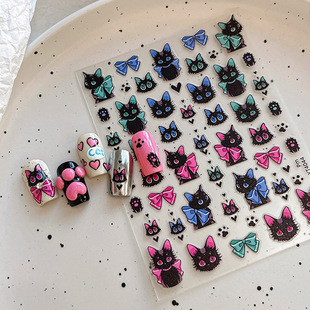 蝴蝶结猫咪美甲贴纸爱心猫爪彩色超可爱复古平面款 饰品 指甲装