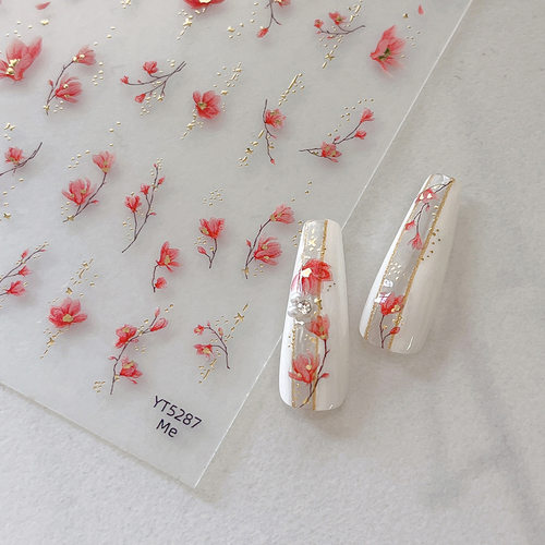 烫金玉兰花美甲贴纸浪漫小清新