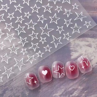 黑白色星星镂空烫金银色指甲贴纸网红款 饰品贴花 彩色不规则美甲装