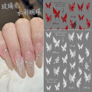 饰品相机diy贴纸 水彩蝴蝶美甲贴纸玻璃光立体蝴蝶穿戴指甲装