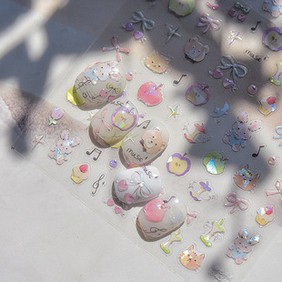 粉色极光涂鸦可爱小狗美甲贴纸派对蛋糕儿童贴纸diy 水杯相机贴纸