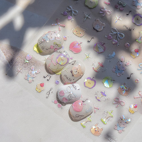 美甲贴纸tomoni贝壳光涂鸦可爱