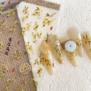 带背胶指甲装 国风烫金款 饰贴 金桂满枝美甲贴纸中式 新中式