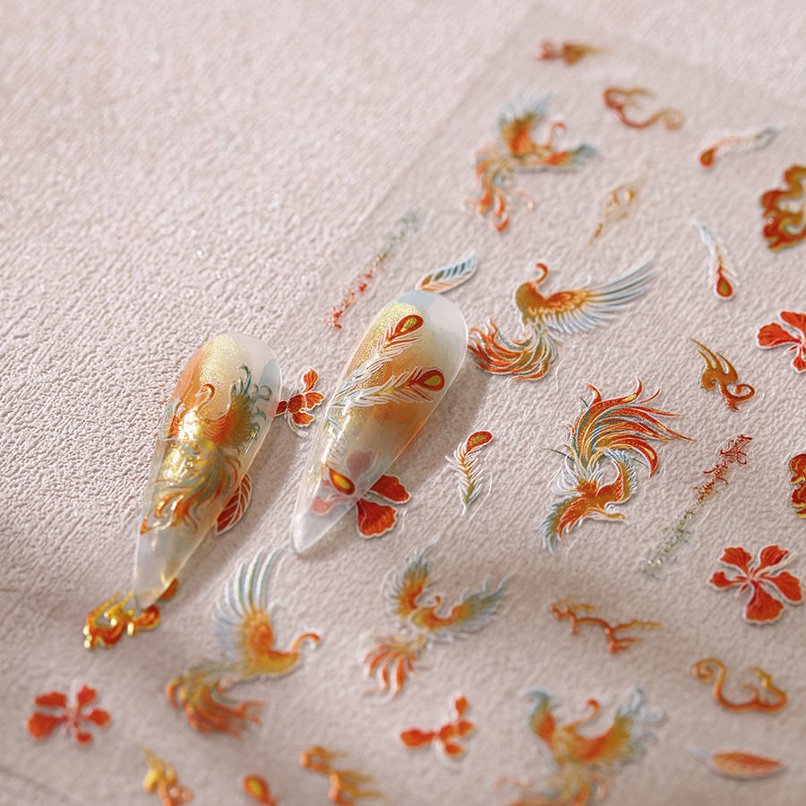 烫金美甲贴纸背胶美甲贴立体国风凤凰彩金防水指甲贴中国风,彩妆/香水/美妆工具,指甲装饰,淘宝优惠券,粉丝福利购,淘宝优惠卷