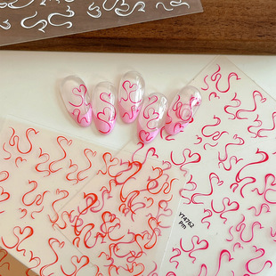 多巴胺平面丝带手绘爱心美甲贴纸不规则线条带背胶指甲装饰贴