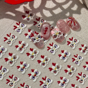 新款 饰贴 醒狮如意美甲贴纸3d立体浮雕国风新年醒狮网红指甲装