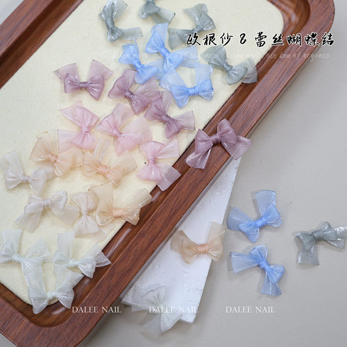 新款欧根纱美甲蕾丝蝴蝶结饰品