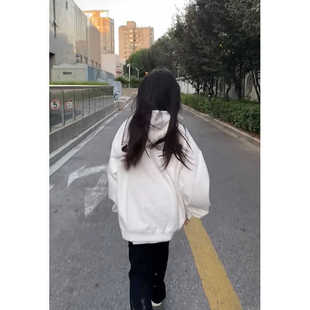 小个子慵懒风简约连帽卫衣学院风加绒宽松版 F10106秋冬季 chic上衣