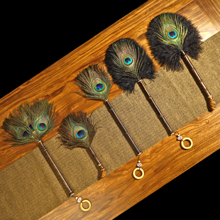 孔雀羽尘掸手工紫竹柄鸵鸟毛拂尘除尘茶桌清洁佛像法器灰尘掸摆件