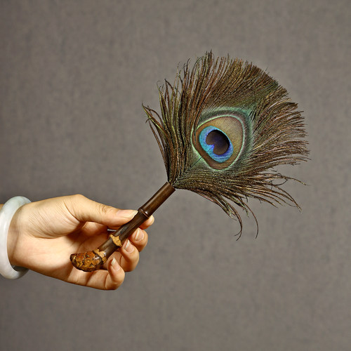 孔雀羽尘掸手工紫竹柄鸵鸟毛拂尘除尘茶桌清洁佛像法器灰尘掸摆件