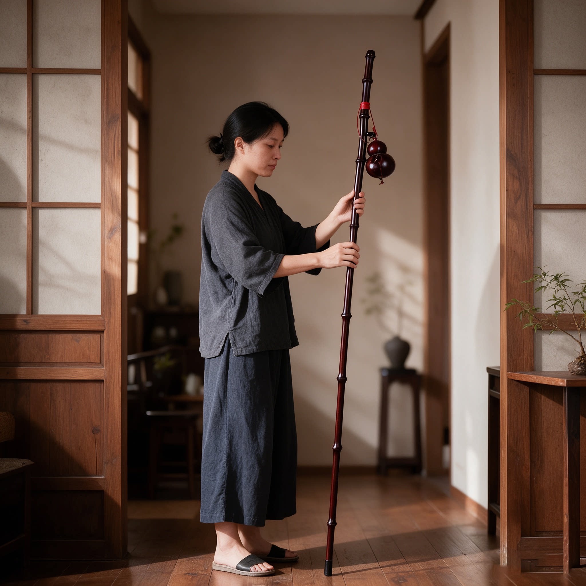 中式文玩竹根天然筇竹手杖拐棍