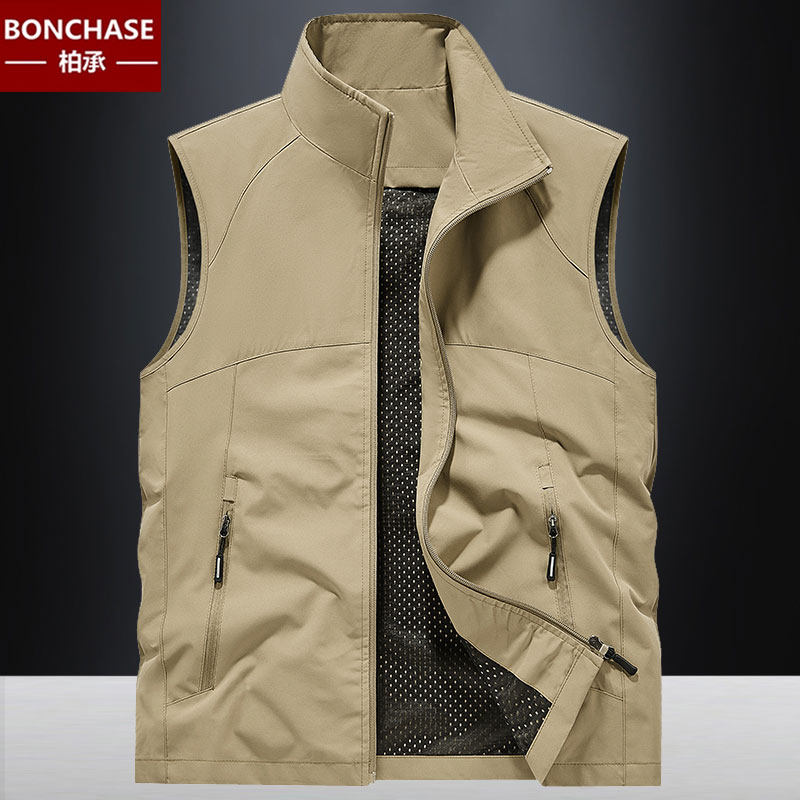 春秋款户外速干男士运动马甲背心无袖工装坎肩超轻薄马夹中年外套