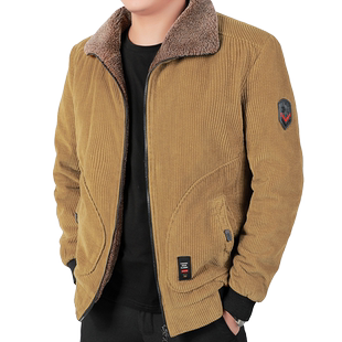 灯芯绒棉衣男冬季加绒加厚棉袄宽松大码条绒棉服休闲纯棉翻领外套