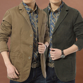 夹克男上衣小西装 春秋新款 中年工装 西服宽松大码 休闲纯棉外套男士