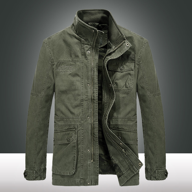 秋季夹克男士纯棉中长款休闲立领宽松大码茄克衫多口袋工装外套男,男装,夹克,淘宝优惠券,粉丝福利购,淘宝优惠卷