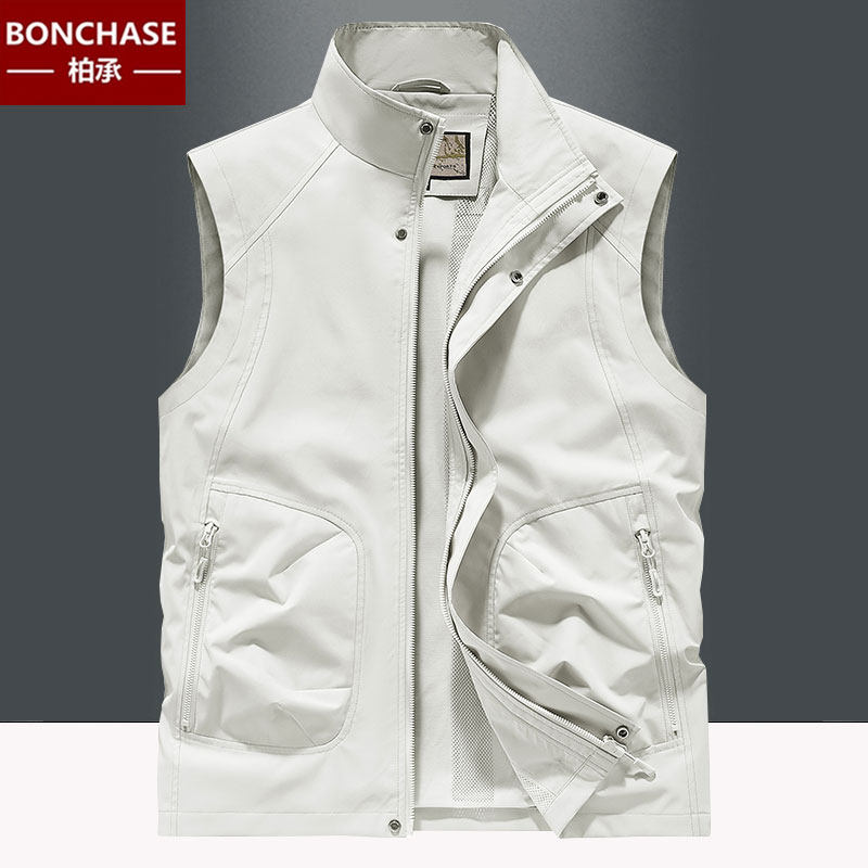 马甲男春秋季新款户外背心摄影爸爸外套钓鱼坎肩多口袋工装马夹