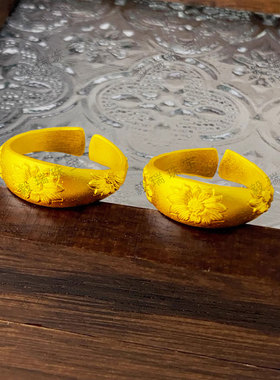 金包银花卉开口戒指女复古牡丹花黄金高级感中式指环戒指