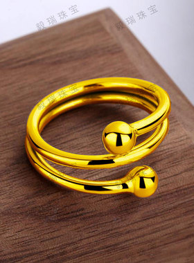 轻奢金包银双球戒指螺旋设计高级感黄金时尚个性指环戒指礼物