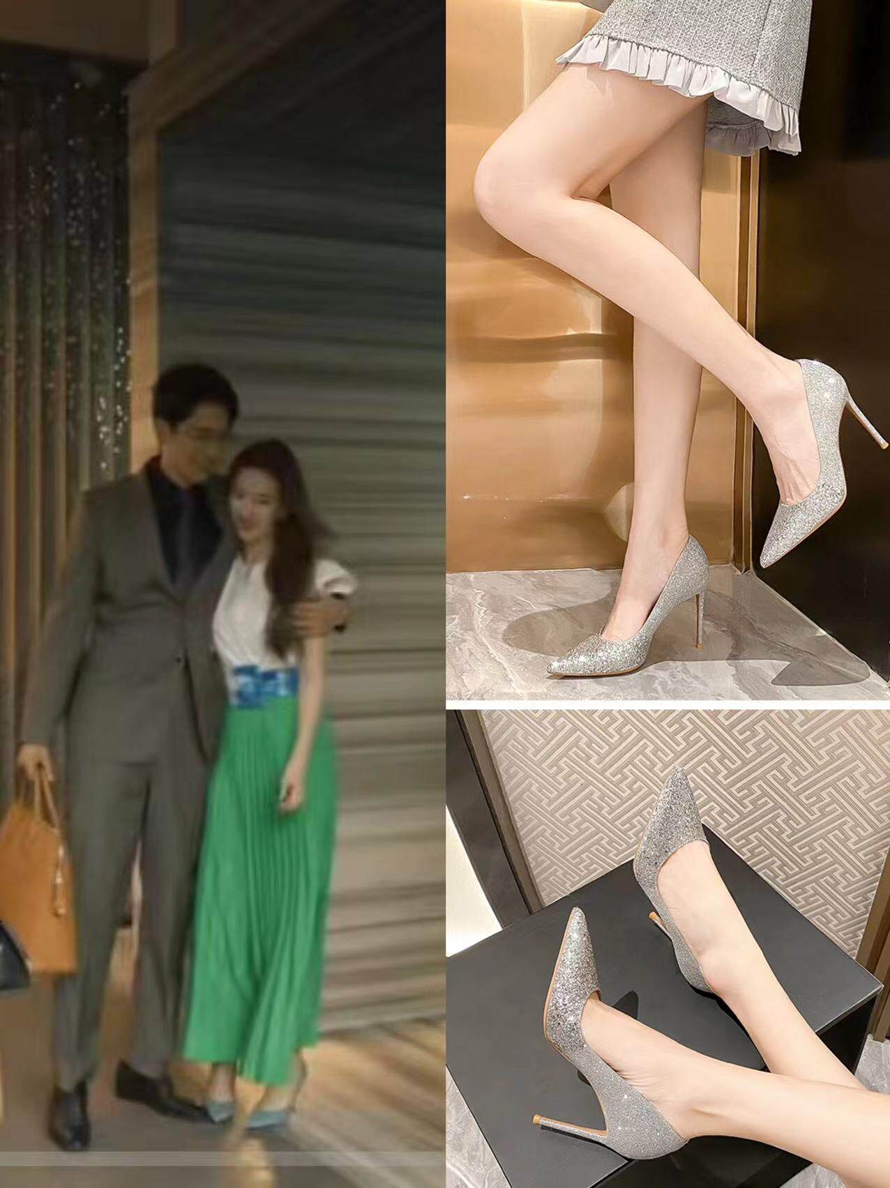 玫瑰的故事刘亦菲黄亦玫同款银色高跟鞋婚鞋尖头夜店女鞋大码鞋