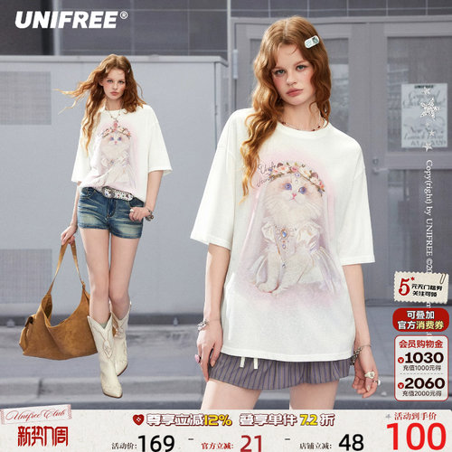 UNIFREE小猫印花短袖T恤