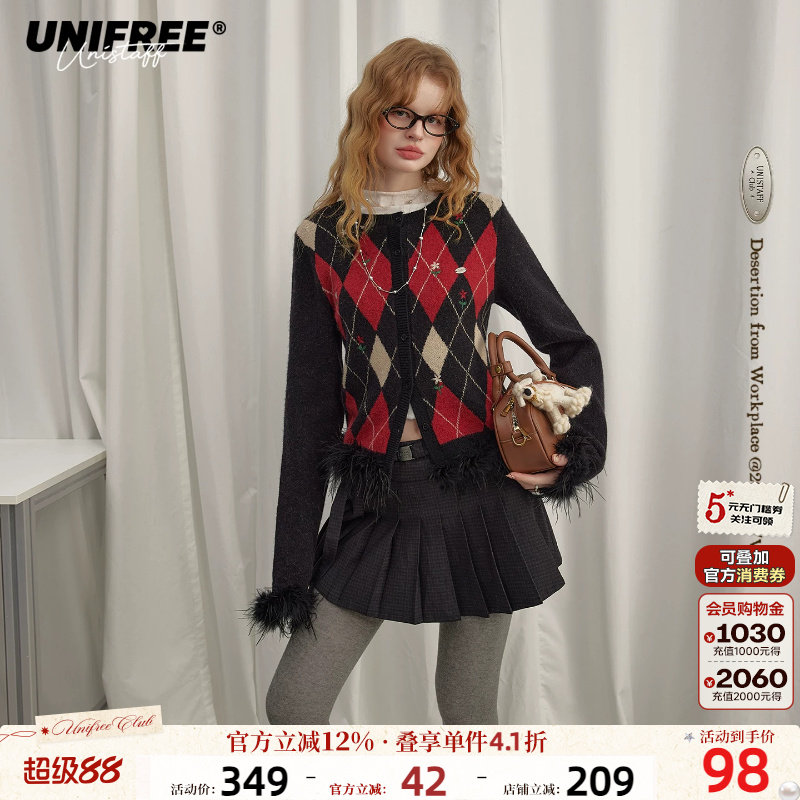 UNIFREE黑色复古风毛针织衫图片