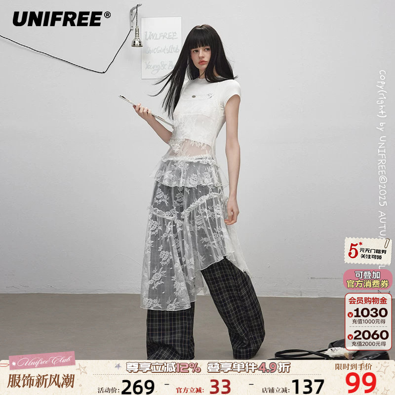 UNIFREE短袖蕾丝连衣裙图片