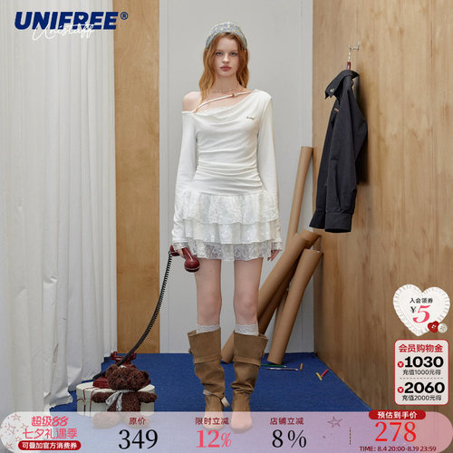 UNIFREE斜肩长袖连衣裙