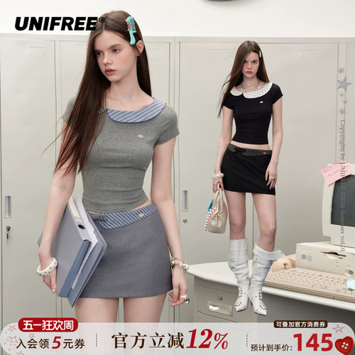 UNIFREE娃娃领短袖T恤女夏季新款