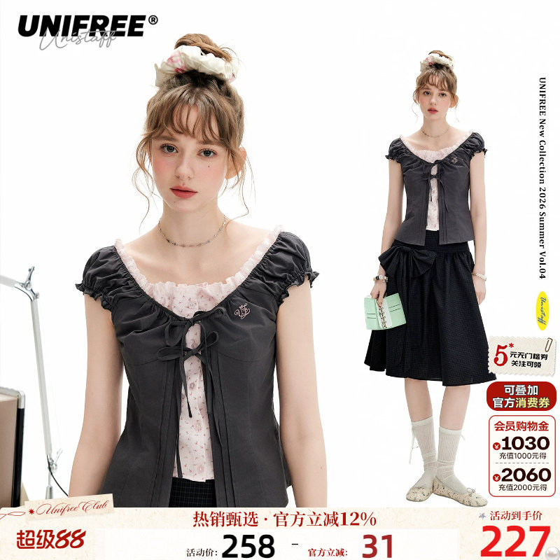 UNIFREE假两件撞色短袖衬衫图片