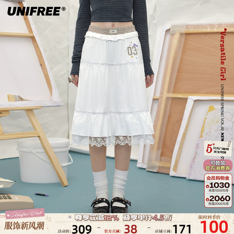 UNIFREE韩系假两件半身裙图片