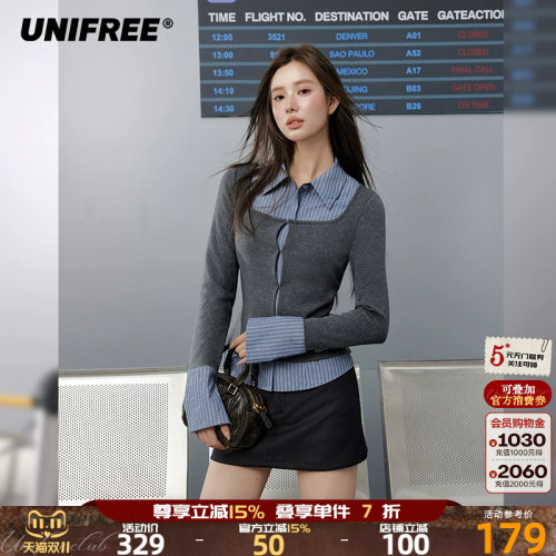 UNIFREE长袖百搭拼接T恤