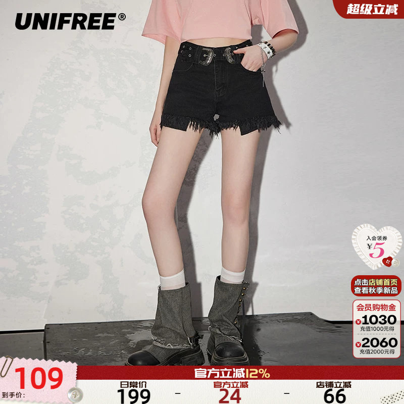 UNIFREE短裤水洗高腰牛仔裤图片