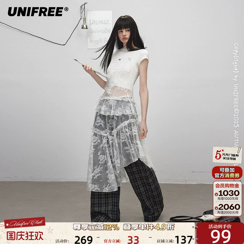 UNIFREE短袖蕾丝连衣裙图片