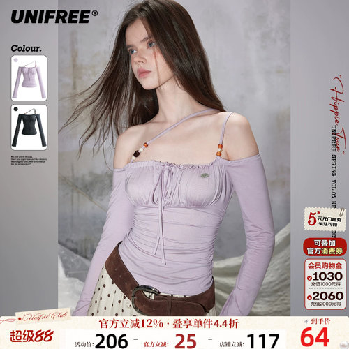 UNIFREE一字肩性感长袖T恤