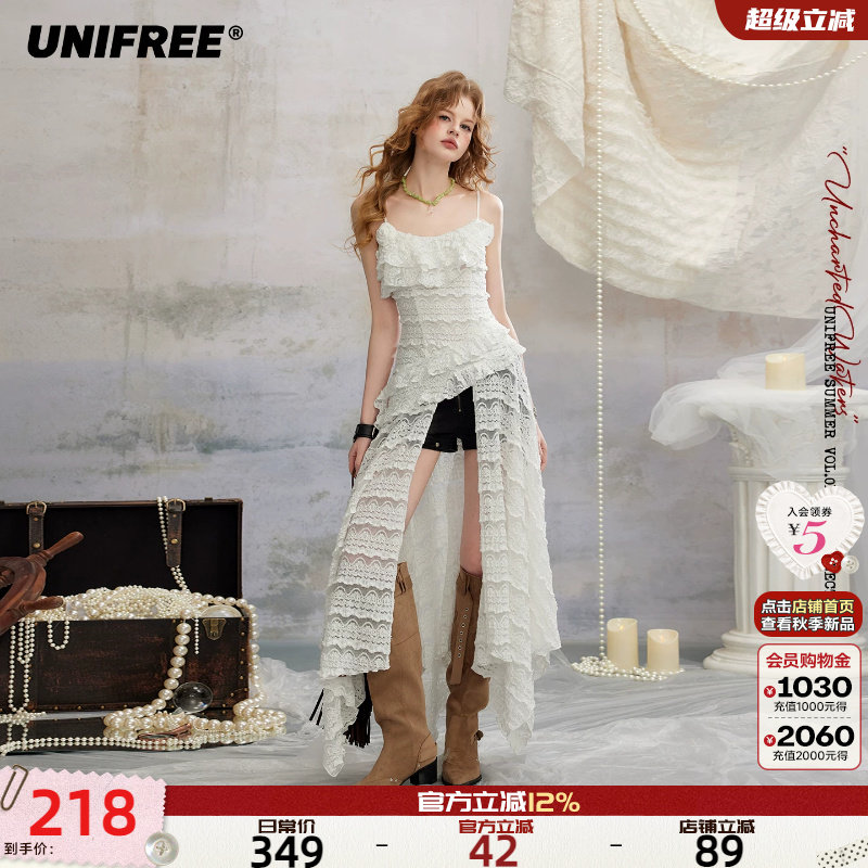 UNIFREE白色蕾丝吊带裙图片