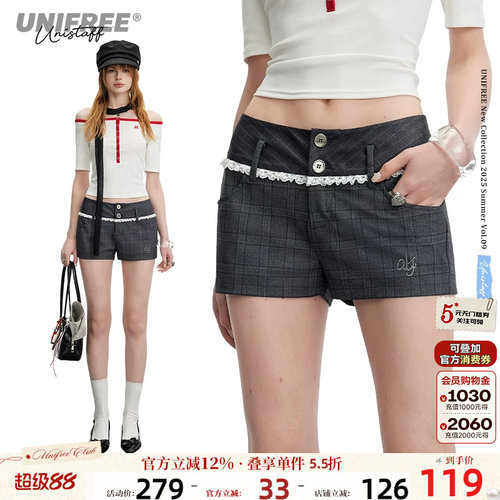 UNIFREE百搭格纹休闲短裤