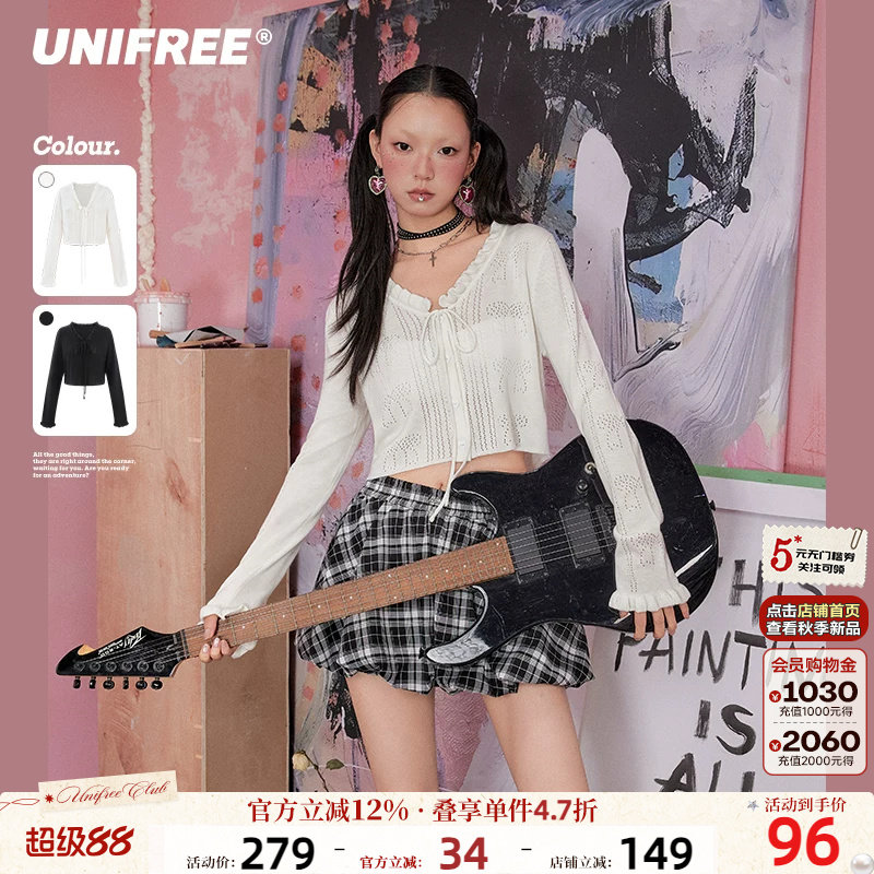 UNIFREE短款镂空针织开衫图片