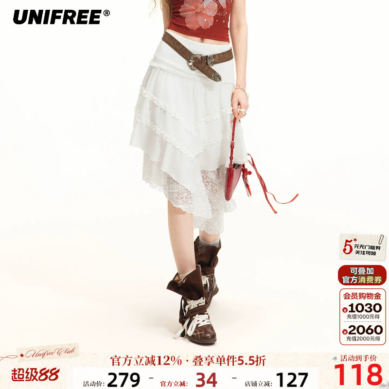 UNIFREE蕾丝拼接半身裙抹胸两穿图片