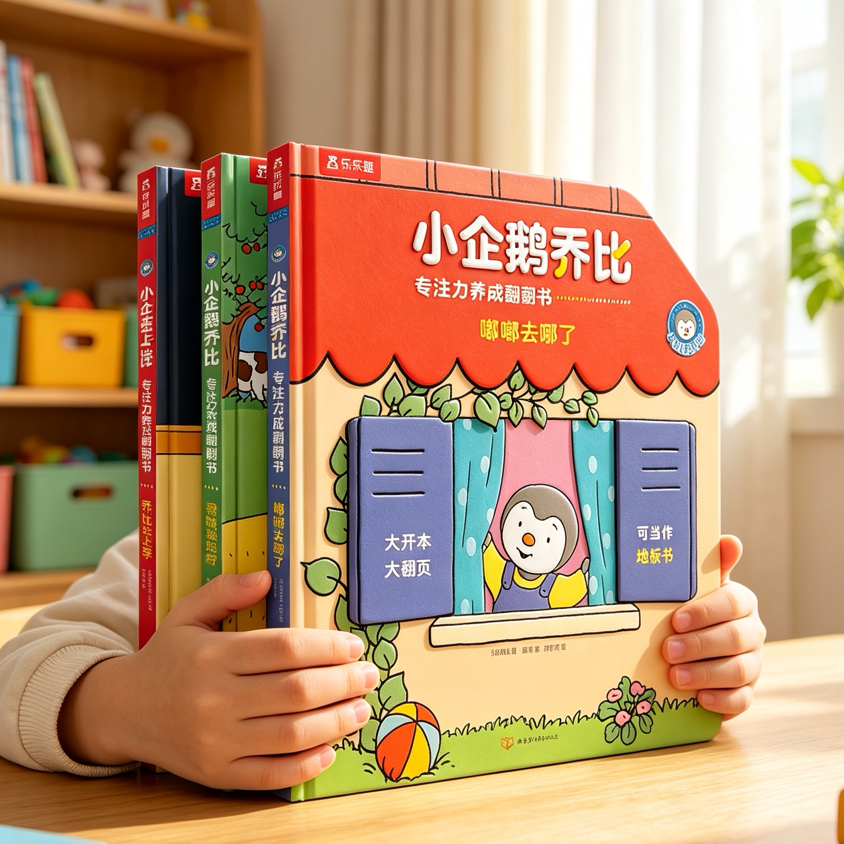 大开本】小企鹅乔比触摸翻翻书宝宝硬壳绘本0到1-3岁书婴幼儿早教触摸书低幼儿童启蒙认知1-2岁蒙氏地板书小月龄故事书洞洞书书籍