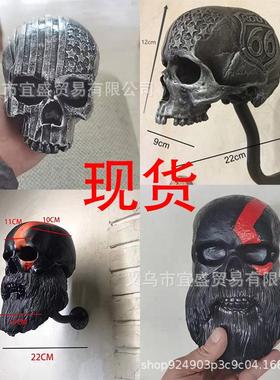 跨境独立站鬼头骷髅摆件摩托头盔树脂摆件挂饰神秘骷髅家居设计